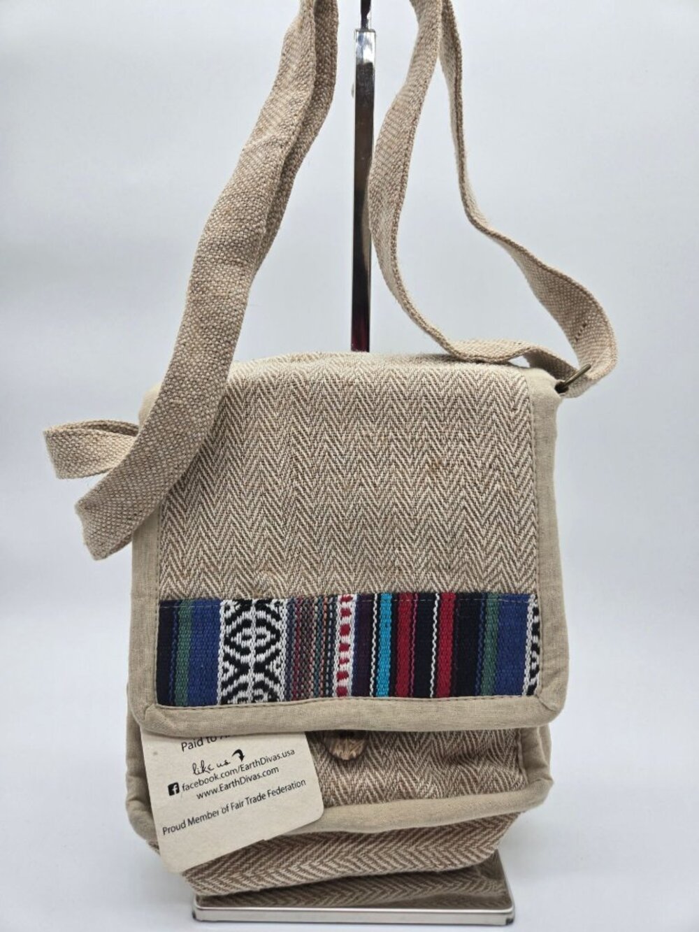 Earth Divas Natural Hemp Crossbody Bag Boho Festival Purse Fair Trade NWT